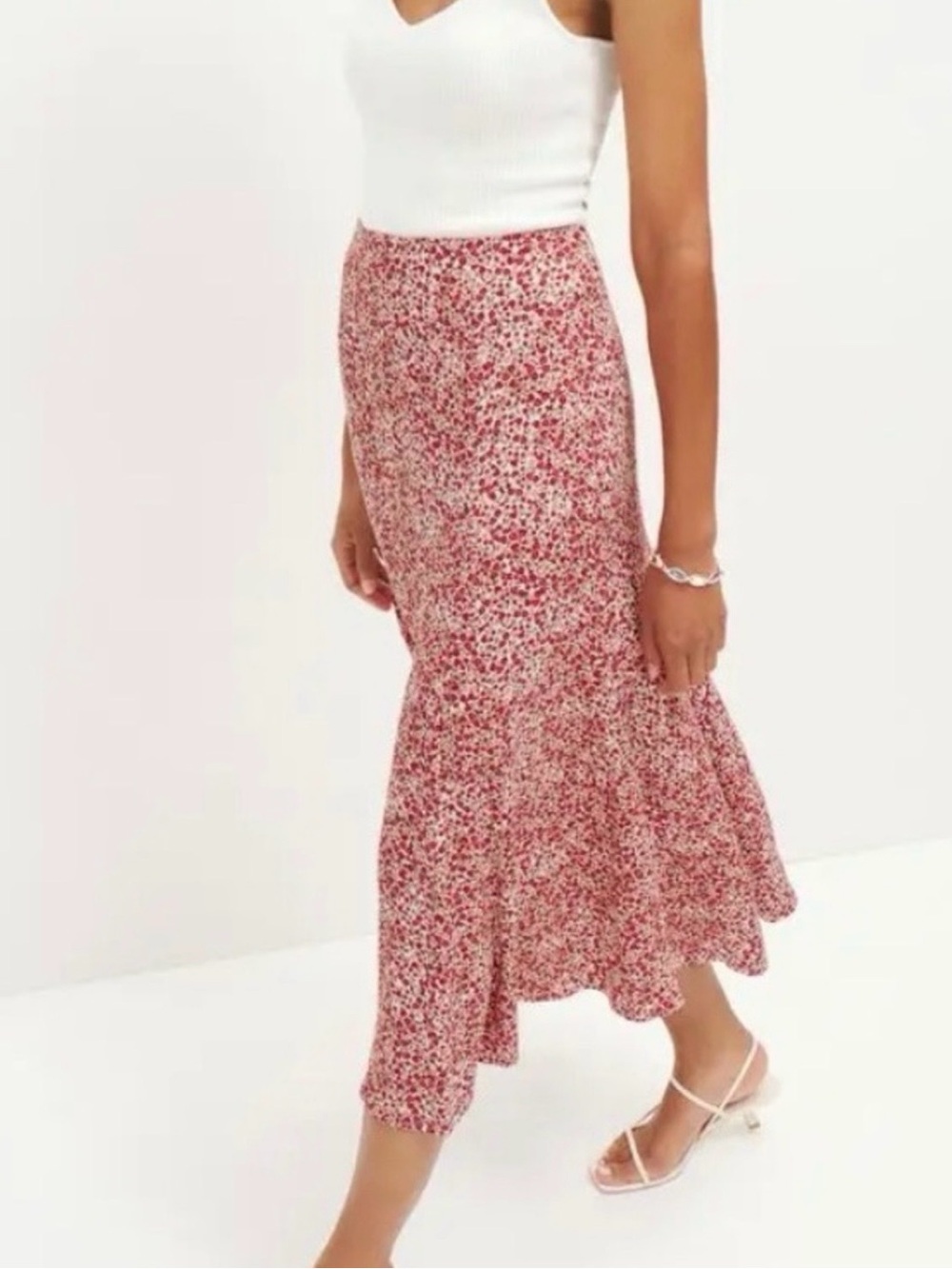Reformation Floral Midi Skirt in Red Floral Size 6